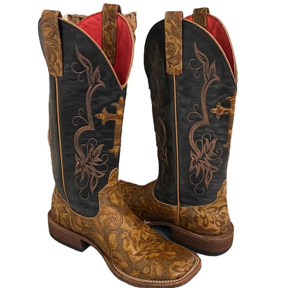 Macie Bean Shoes - Macie Bean Embroidered Square Toe Western Cowgirl Boots M9004 size 7.5